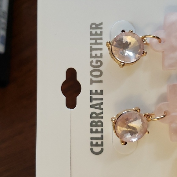 Celebrate Together™ Gold Tone Crystal Blush Resin Mrs. Drop Earrings - Picture 4 of 6